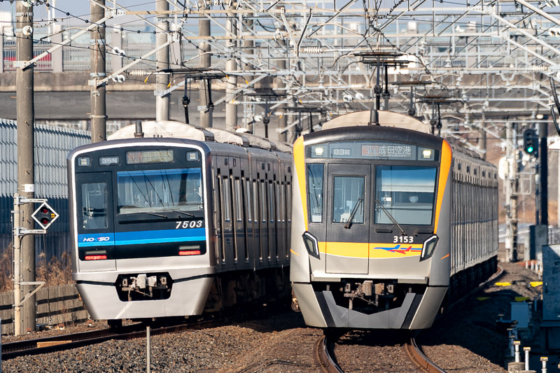 印西牧の原駅を出発し切替区間に進出する上り列車(2026.02.14)